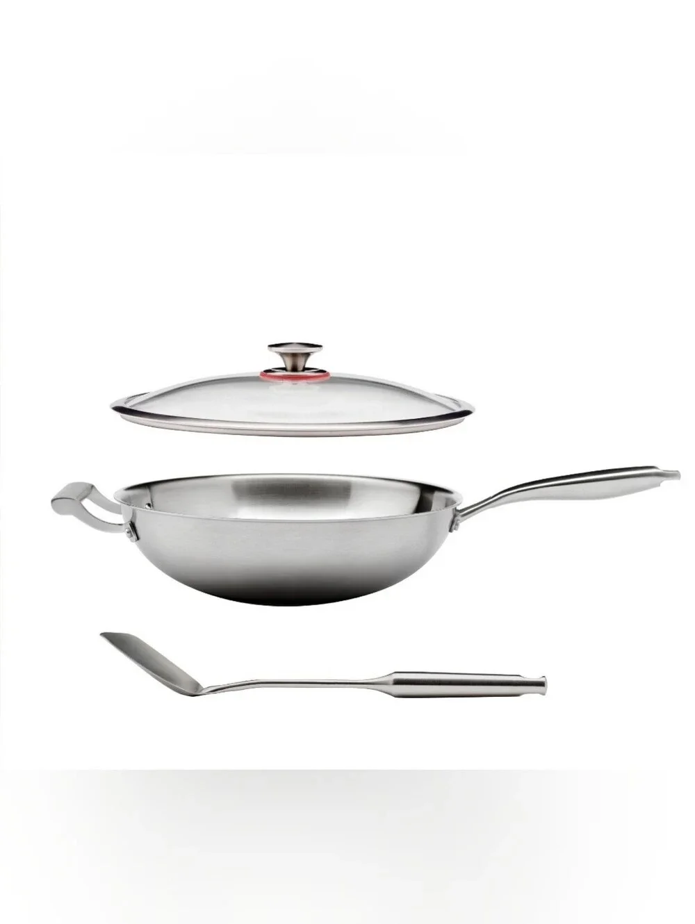 (Ew) Miu Stainless Steel Wok with Lid and Spatula - Silver